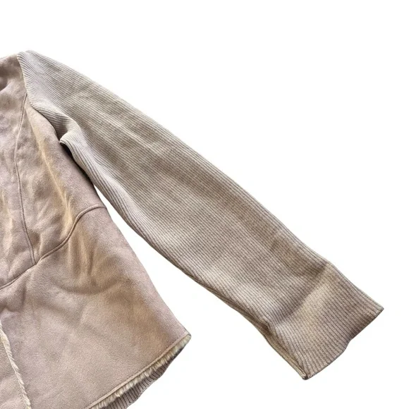 Jaclyn Smith Womens Sz XL Tan Faux Fur Collar Suede Front Knit Penny Lane Jacket - Picture 8 of 16